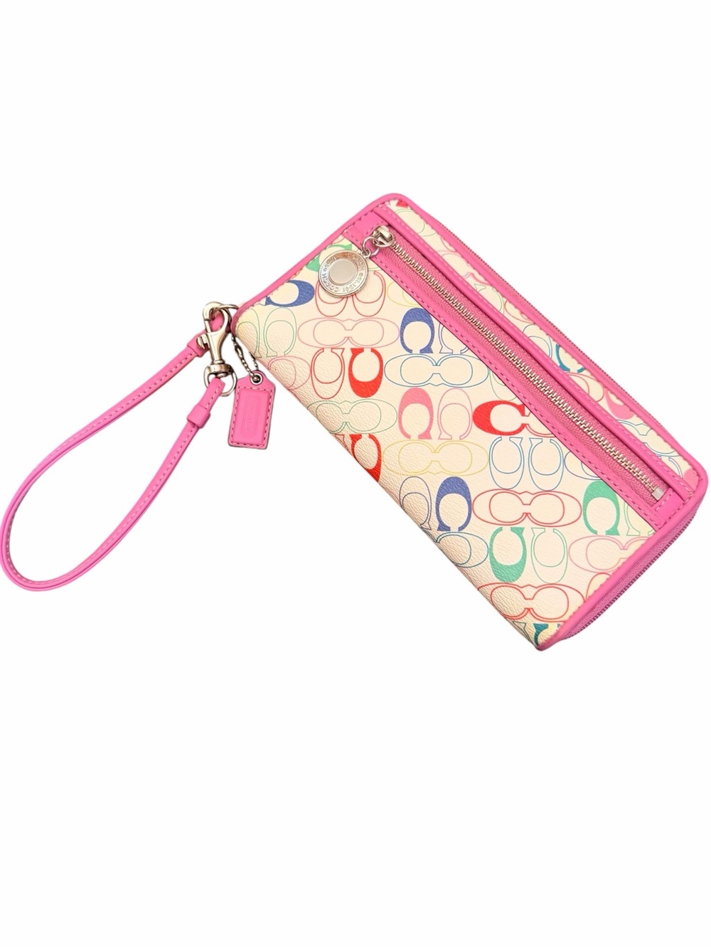 Coach Y2K Pink Signature Monogram CPrint Multicolored Accordion Zip Wallet